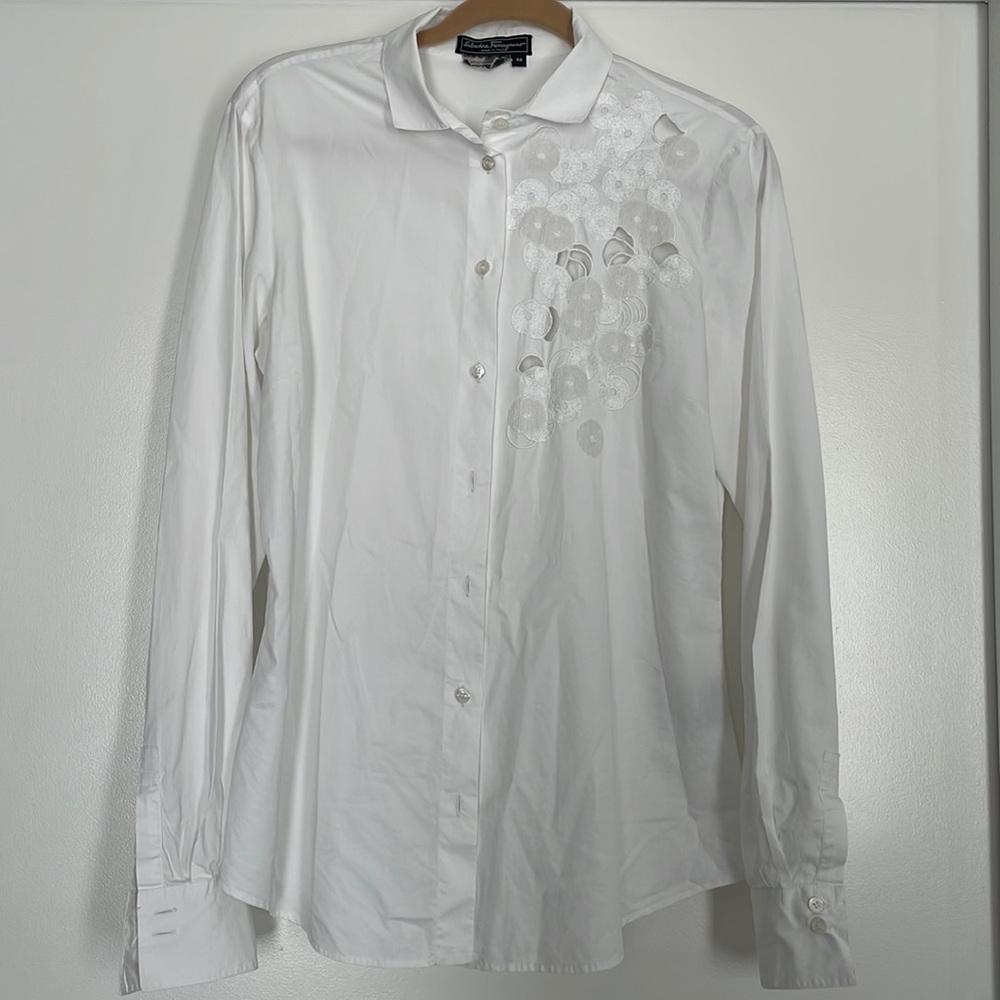 Salvatore Ferragamo White Buttoned Down Shirt / Size 14